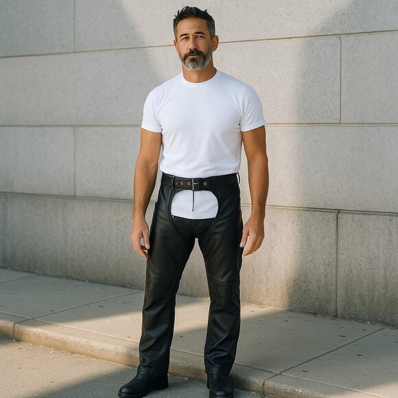 Heavy Leather Chaps Unisex Sz Small Daniel Smart Thinsulate Quilted Liner Adjust - Picture 1 of 16